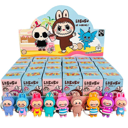 24PCS Labubu Blind Box PVC Figures – Kawaii Cartoon Keychain Dolls & Mystery Box Bag Decorations