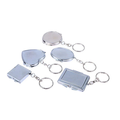 Double-Sided Folding Makeup Mirror - Round, Heart, Oval & Square Metal Keychain Cosmetic Mirror