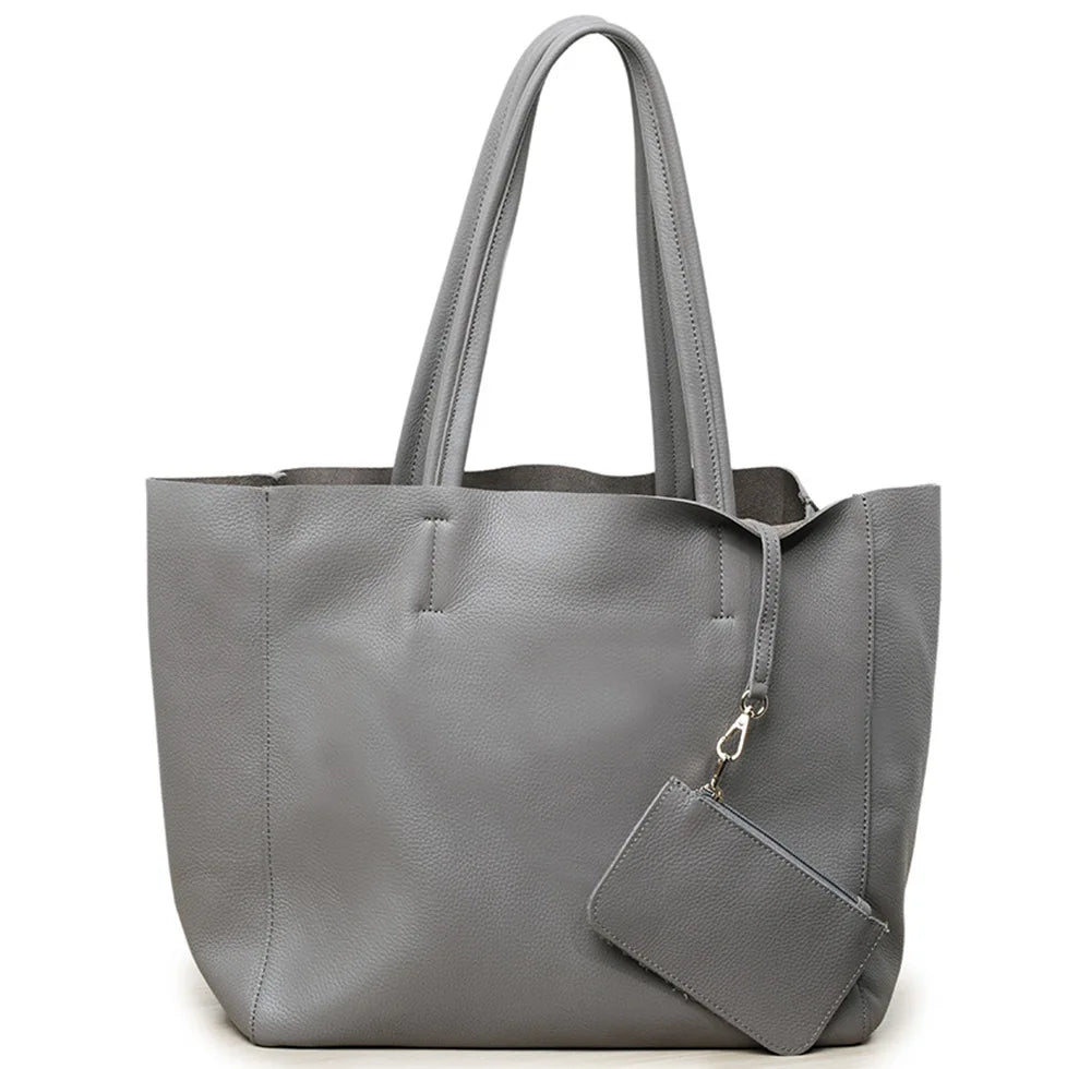 Customizable Name Large Capacity Commuter Bag – 100% Genuine Leather Soft Tote, Single Shoulder & Diagonal Shopping Bag