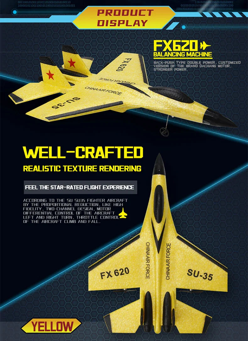 RC SU-35 Foam Fighter Jet – 2.4G Remote Control Glider Airplane Toy for Kids & Boys