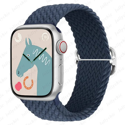 Braided Solo Loop Apple Watch Ultra Band – Elastic Nylon Adjustable Sport Bracelet Strap for iWatch SE, Series 3–9 (38mm–49mm)