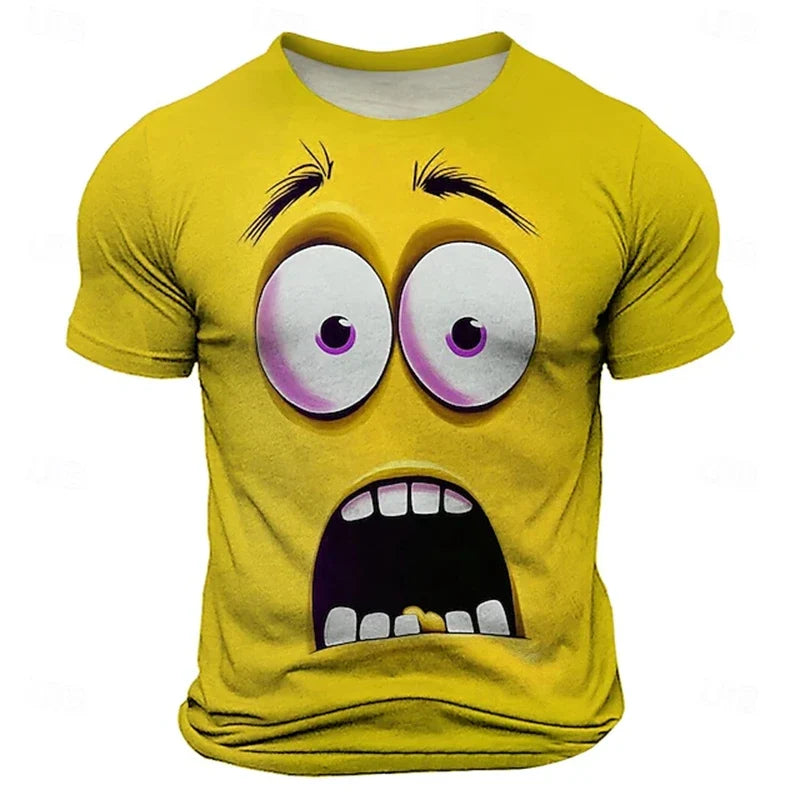 3D Funny Face T-Shirt - Men's Summer Casual Short Sleeve O-Neck Loose Streetwear Tee