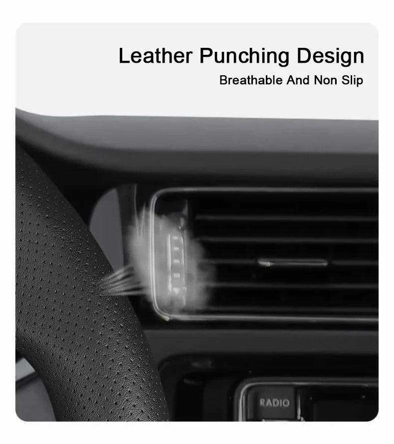 Hyundai Carbon-Fiber Leather Steering Wheel Cover — Fits i20/i30/i40/ix25/ix35/ix55/Elantra/Tucson/Sonata/Solaris/Palisade/Nexo