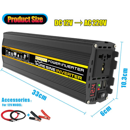 3000W-8000W Pure Sine Wave Power Inverter — DC 12V to AC 220V with Digital Display