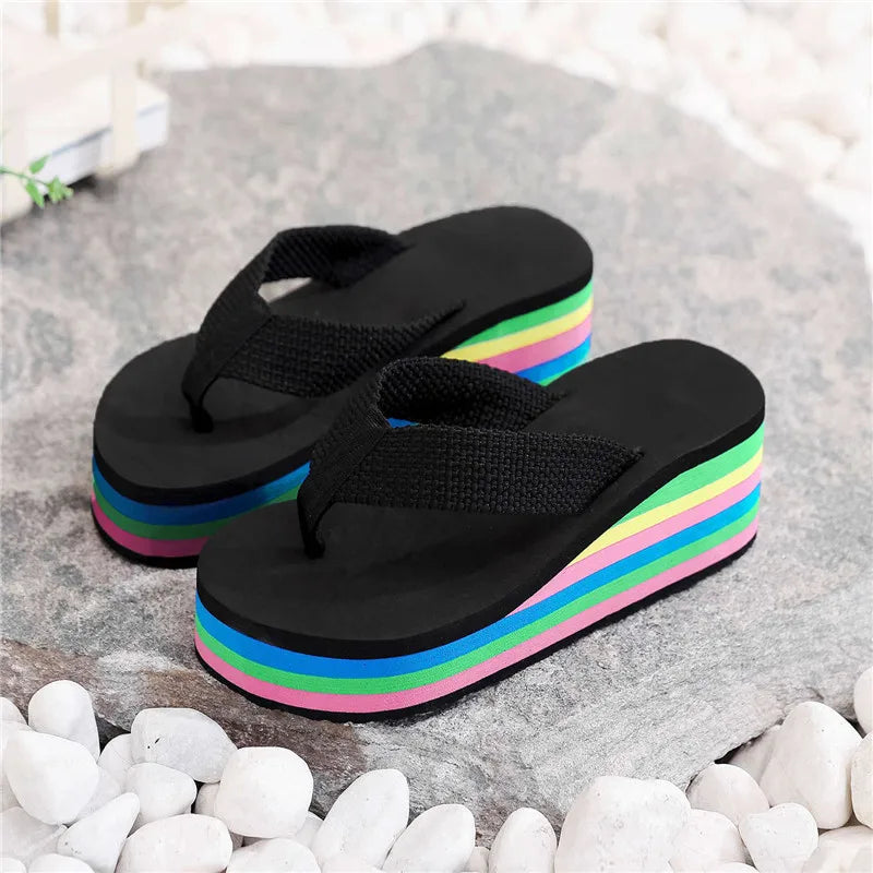 Women's Platform Beach Slippers - Non-Slip Wedge Flip Flop Sandals