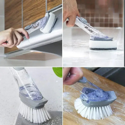 Refillable Liquid Cleaning Brush – Kitchen Bowl Scrubber with Long Handle & Dish Soap Dispenser