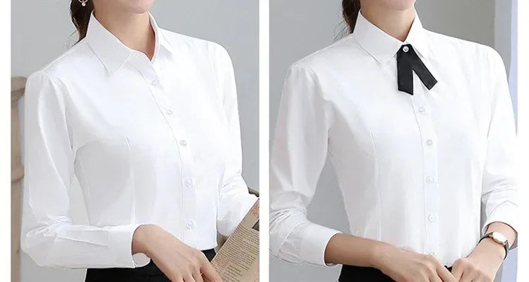 Women’s Solid Button Blouse — Long Sleeve Office Shirt, Elegant Work Top
