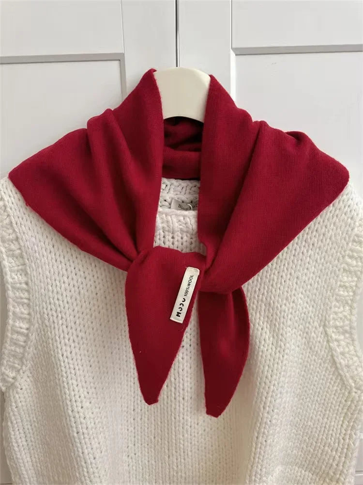 Women’s Wool Triangle Scarf – British Korean Knitted Headscarf & Warm Multi-Functional Wrap