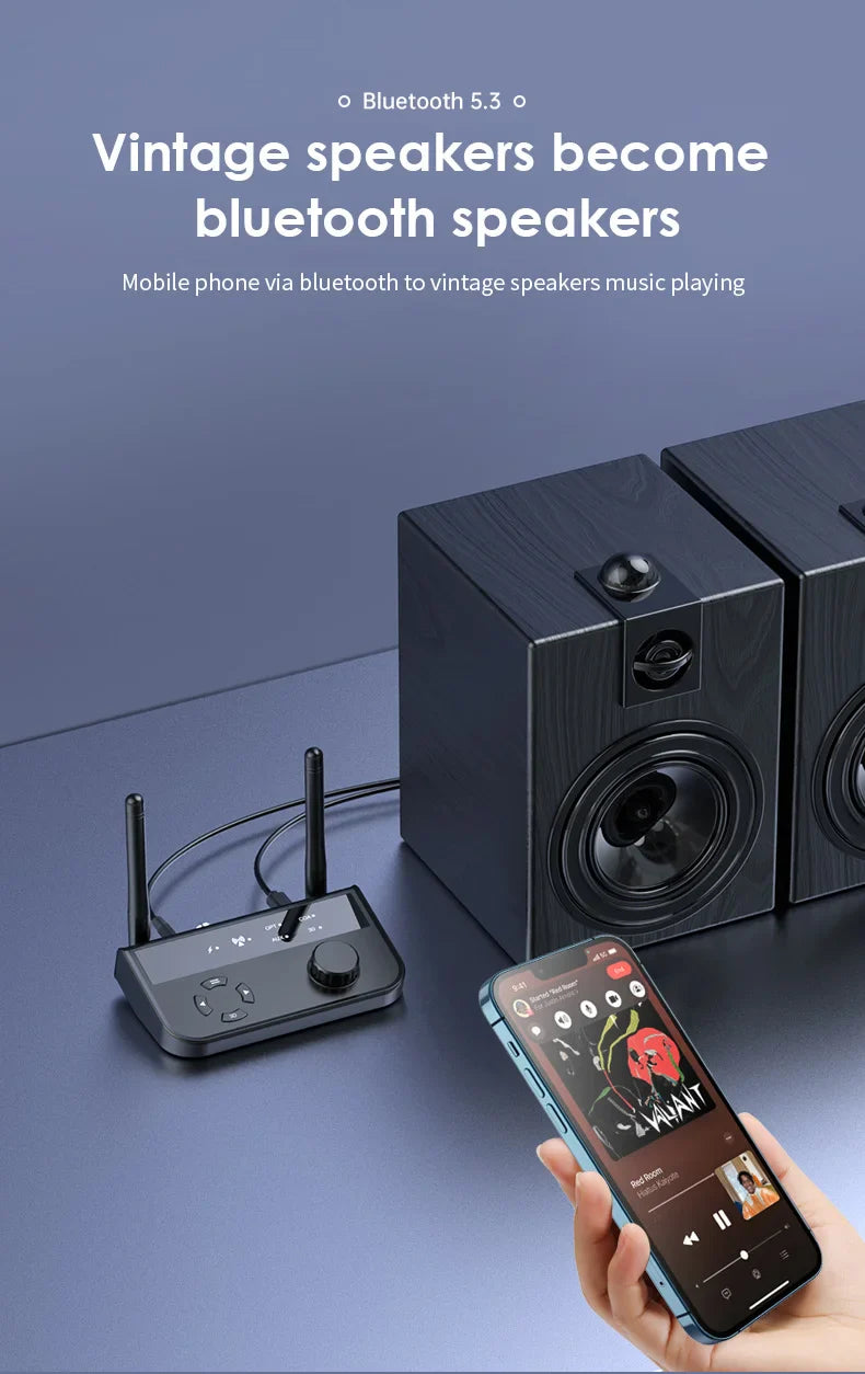 3D Stereo Bluetooth 5.3 Audio Receiver | Optical, Coaxial, 3.5mm AUX Output Wireless Adapter for Car and Speakers