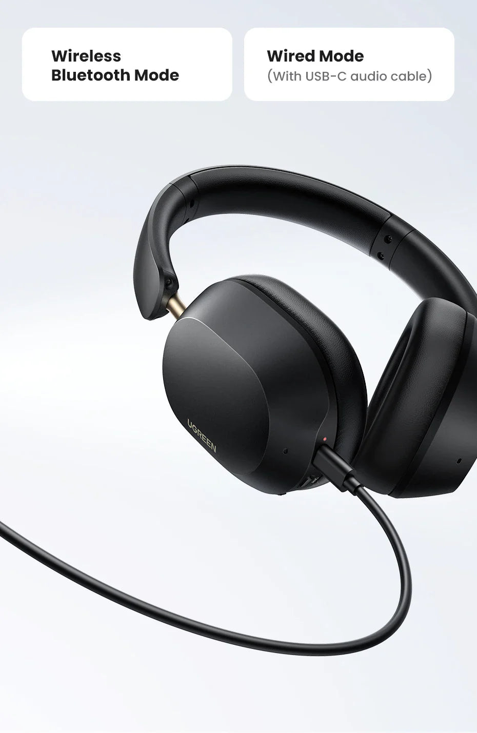 UGREEN Choice Max5c Wireless Bluetooth Headphones — 43dB ANC, Hi-Res LDAC, 75H Battery & Spatial Audio Earbuds