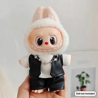 17cm Mini Plush Doll Outfit — K-Pop EXO Labubu Idol Accessories with Flower Shirt, Leather Jacket & Skirt for Gift