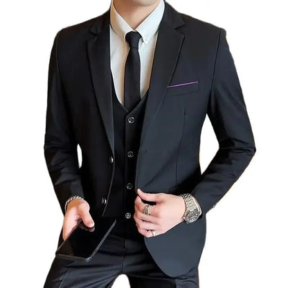 Men’s 3-Piece Suit 6XL — Blazer, Vest & Trousers, Italian Style Fashion Business Wedding Formal Gentleman Dress