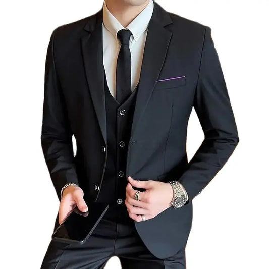 Men’s 3-Piece Suit 6XL — Blazer, Vest & Trousers, Italian Style Fashion Business Wedding Formal Gentleman Dress