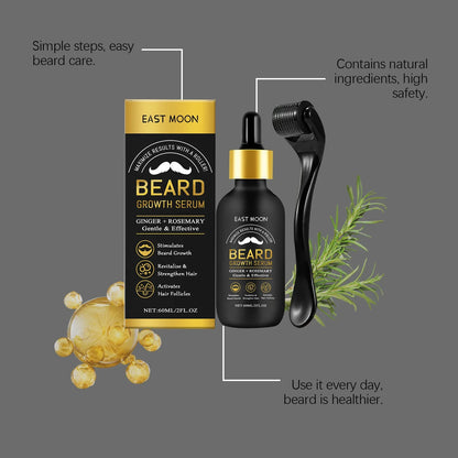 East Moon Beard Growth Serum Set – Hair & Whisker Growth Oil for Strengthening Roots, Moisturizing Skin & Softening Beard Care Hydration Treatment