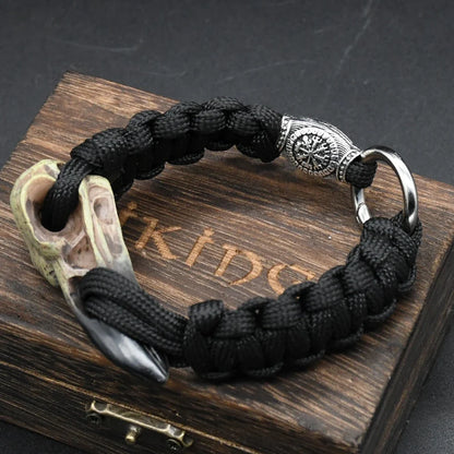 Odin Crow Skeleton Viking Bracelet - Norse Rune Bead Paracord Rope Valknut Eagle Pendant Amulet Jewelry Gift