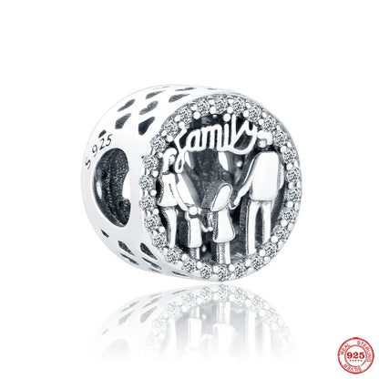Europe 925 Silver Family Charm Pendant - Boy, Girl, Mom & Sisters Bead for Pandora Bracelet, Sparkling Dangle Jewelry