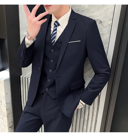 High-Quality Men’s 3-Piece Suit Set — Business Casual & Wedding Outfit (Jacket + Vest + Trousers), 2024 Fashion Banquet, Sizes S-6XL