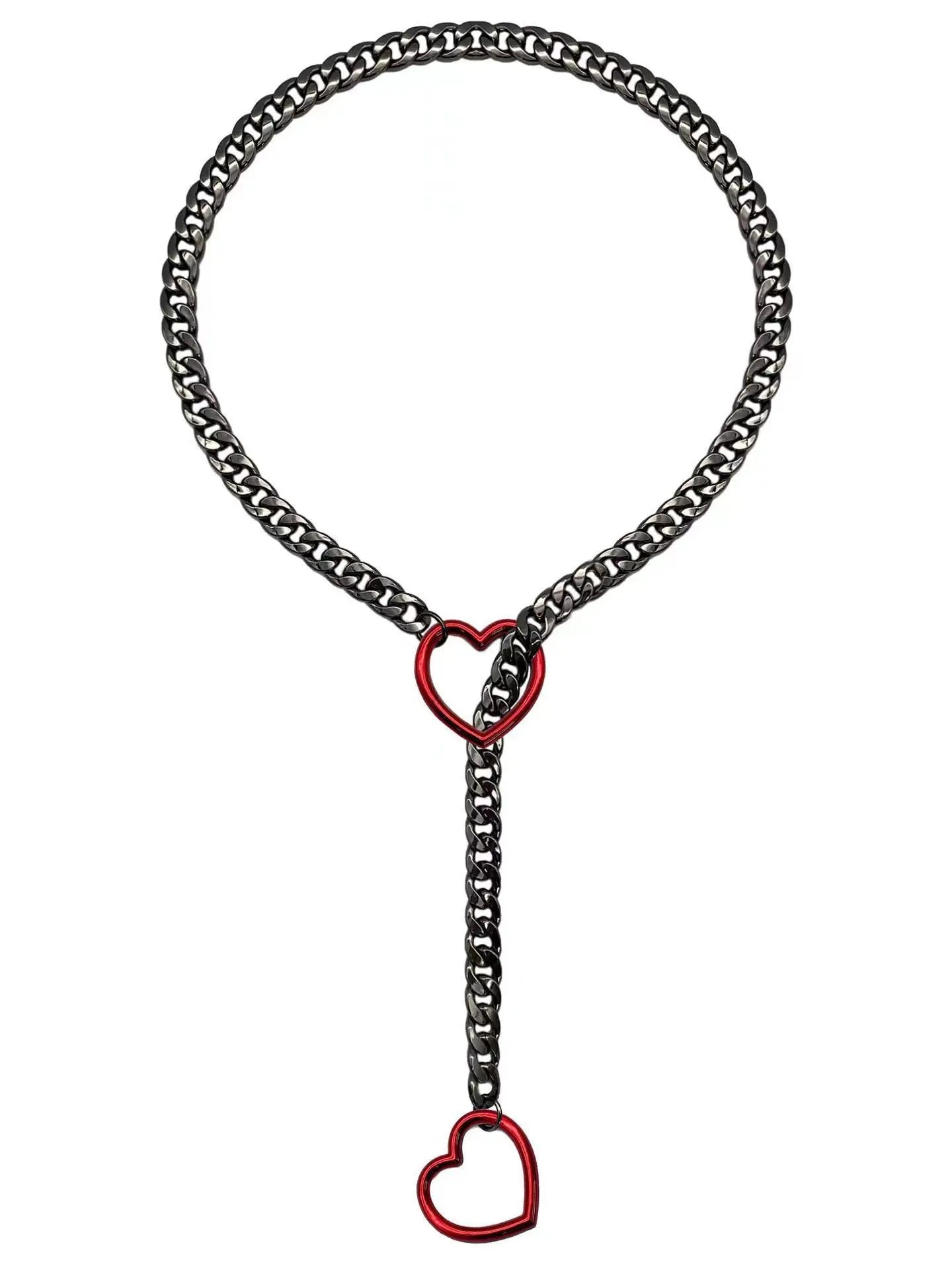 Adjustable Stainless Steel Cuban Link Necklace - Heart O Ring Punk Rock Chain Jewelry for Daily Party Wear