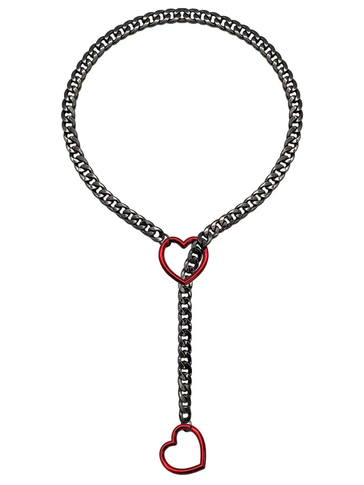 Adjustable Stainless Steel Cuban Link Necklace - Heart O Ring Punk Rock Chain Jewelry for Daily Party Wear