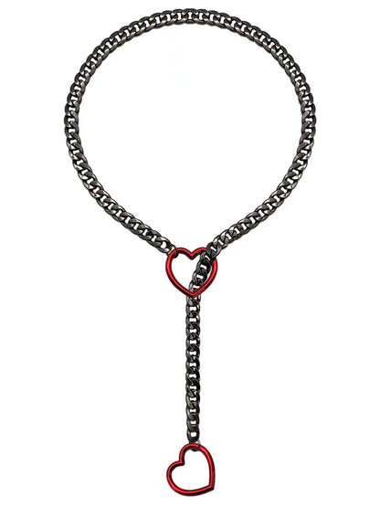 Adjustable Stainless Steel Cuban Link Necklace - Heart O Ring Punk Rock Chain Jewelry for Daily Party Wear