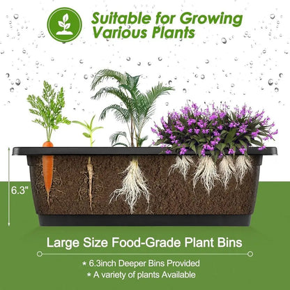 2-Tier Veal Garden Planter with Wheels – Black Herb & Vegetable Planter with Drainage and Hooks