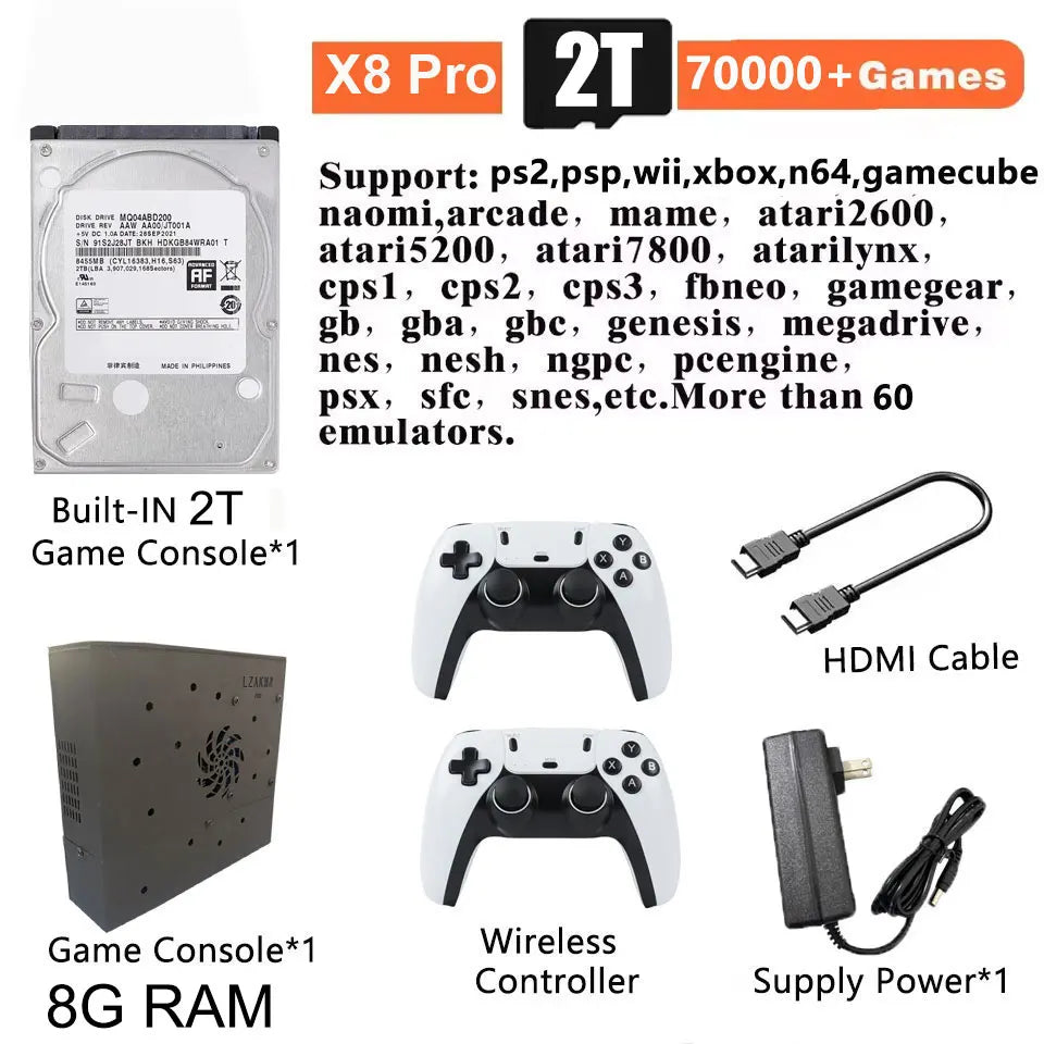 X8 Pro Retro Gaming Console – 8GB RAM 2TB ROM, 70,000+ Built-in Games, Windows 11, 60+ Emulators (PS2, Wii, PSP, GameCube) Plug & Play Game Device