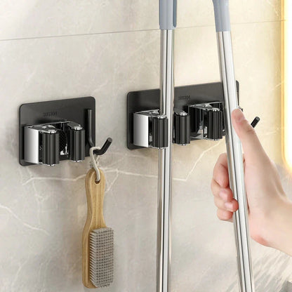 Bathroom Mop Holder — Self-Adhesive Wall-Mounted Broom & Mop Hook, Sweeping Brush Storage Organizer, Kitchen Accessory