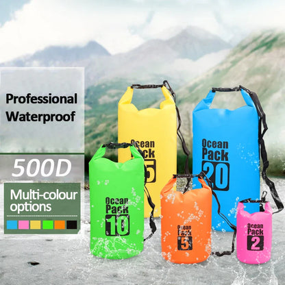500D Waterproof Swimming Bag Dry Sack: Floating Dry Gear Bags for Boating, Fishing, Rafting - Available in 2/5/10/15/20/30L Sizes