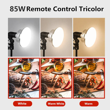 85W E27 LED Photographic Lighting Bulb – Dimmable Daylight Lamp with Remote Control for Photo Studio Softbox