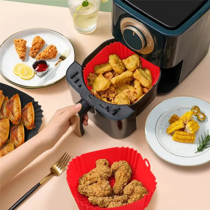 Silicone Air Fryers Oven Baking Tray - Pizza Fried Chicken Airfryer Silicone Basket, Reusable Airfryer Pan Liner Accessories