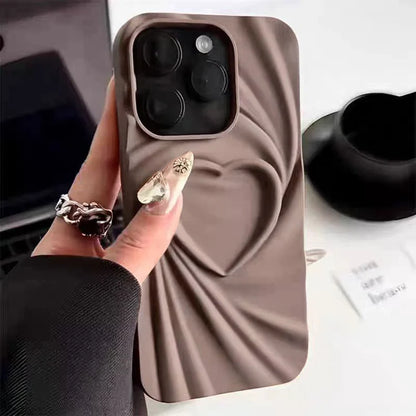 3D Love Heart iPhone Case — Fashion Soft Matte Silicone Full Cover for iPhone 11-17 Pro Max