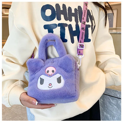 Sanrio Kawaii Plush Handbag – Kuromi, Cinnamoroll, My Melody Cartoon Anime Cosmetic & Travel Storage Bag for Women & Girls – Perfect Gift