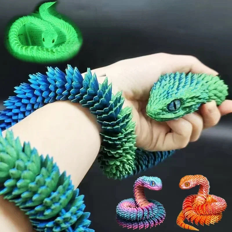 3D Printed Movable Joint Snake Figurine — Simulation Fidget Toy, Office Desktop Ornament, 2025 New Year Gift Craft
