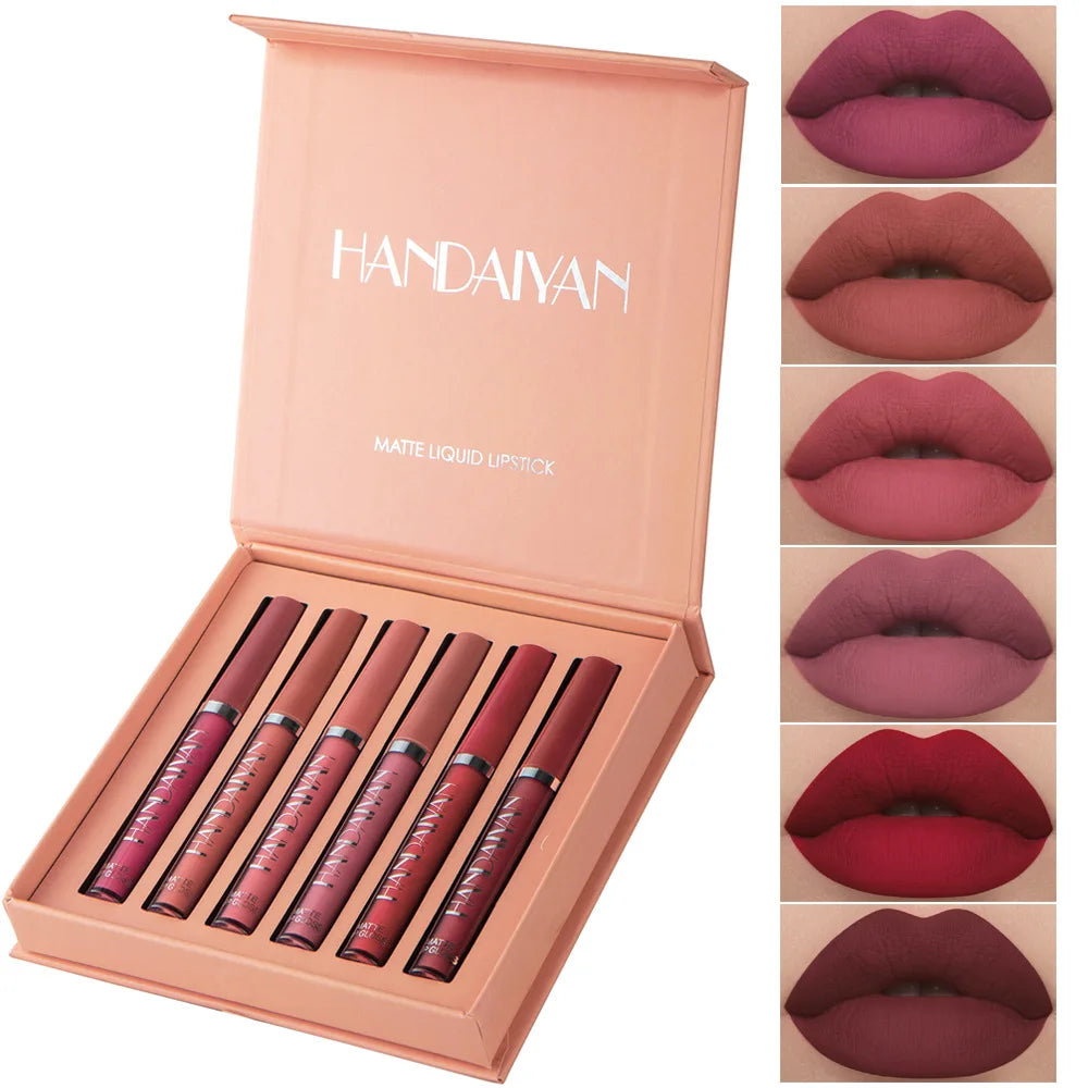 HANDAIYAN 6-Piece Matte Lipstick Set – Waterproof, Long-Lasting, Non-Stick Cup Korean Makeup for Women
