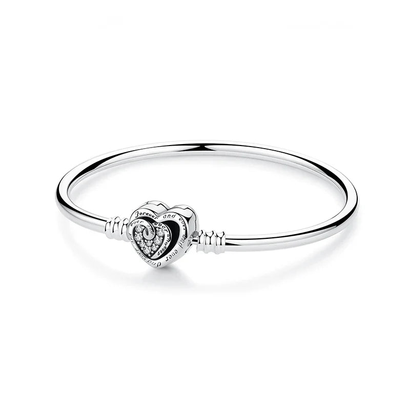 925 Sterling Silver Love Heart Charm Bracelet – Rose Gold Snake Chain Bangle for Women | DIY Luxury Bead Jewelry Accessories