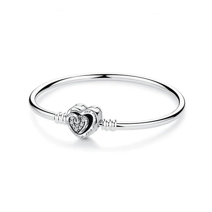 925 Sterling Silver Love Heart Charm Bracelet – Rose Gold Snake Chain Bangle for Women | DIY Luxury Bead Jewelry Accessories