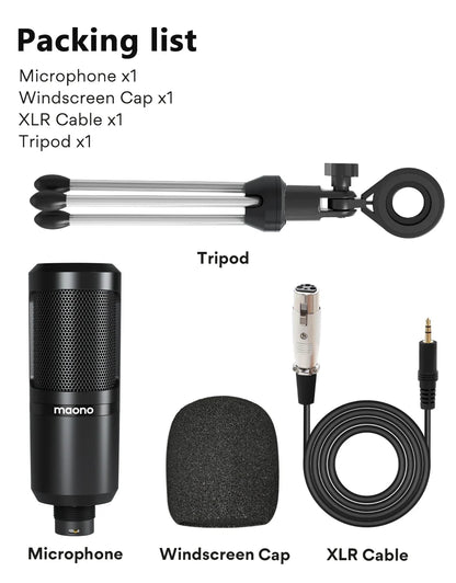 Maono PM360TR Condenser Podcast Microphone – 3.5mm Mic for Computer, Laptop, Phone, Sound Card, YouTube, Gaming & Recording