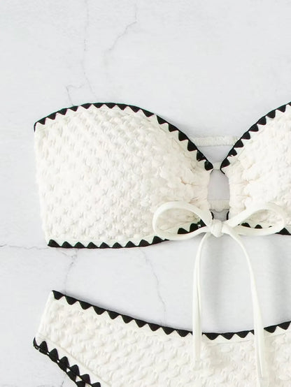 White 2-Piece Strapless Swimwear – Sexy Bandeau Backless Lace-Up Patchwork Bikini Set for Women, 2025 New