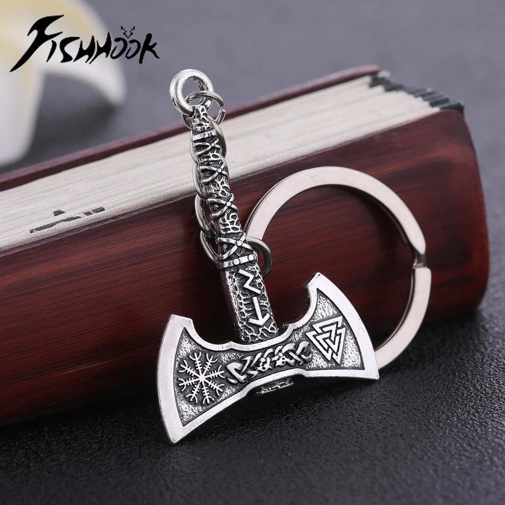 SKYRIM Viking Keychain – Punk Gothic Axe Talisman, Slavic Irish Knot Pagan Amulet Pendant, Men's Jewelry Gift