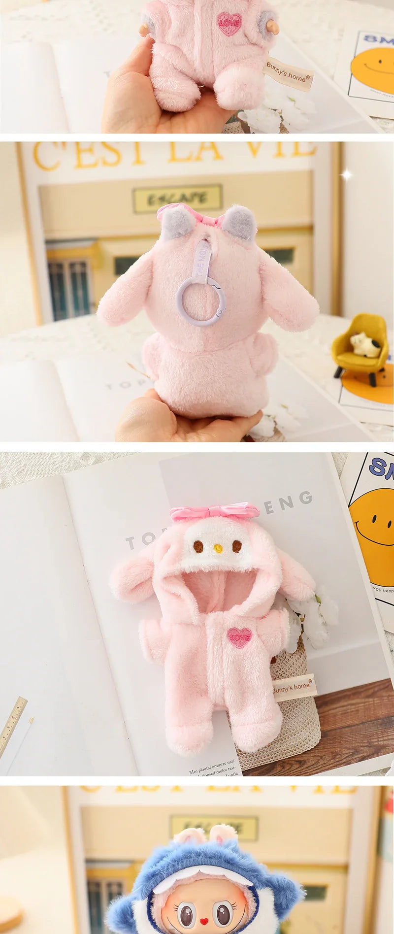 17cm Labubu Mini Plush Doll Outfit – Cute Blue Shark & Snowman Jumpsuit Accessories for V1/V2 Dolls, Gift for Kids