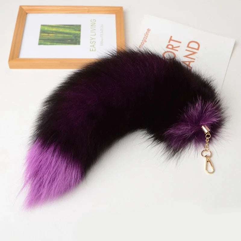 Plush Fox & Raccoon Tail Keychain – 28cm Furry Animal Tail Pompom Bag Charm & Keyring Pendant