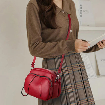 Women's Rivet Zipper Crossbody Bag – Solid Color Soft Leather Mobile Phone Shoulder Purse