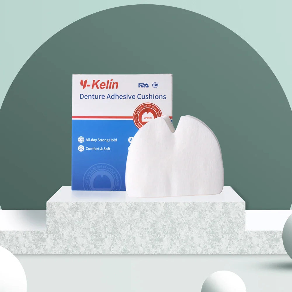 Y-Kelin Upper Denture Adhesive Cushions — 120 Pads (4 Pack) for Secure, Comfortable Hold