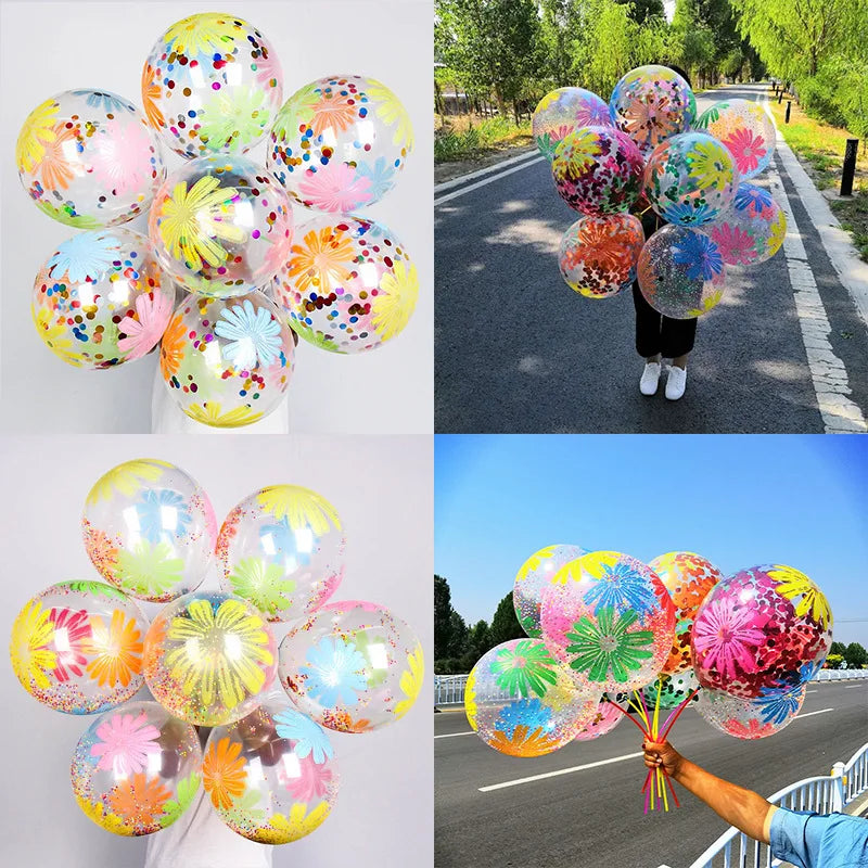 10PCS 12-Inch Chrysanthemum Foam Sequin Latex Balloons – Ice Cream Confetti Party Decorations