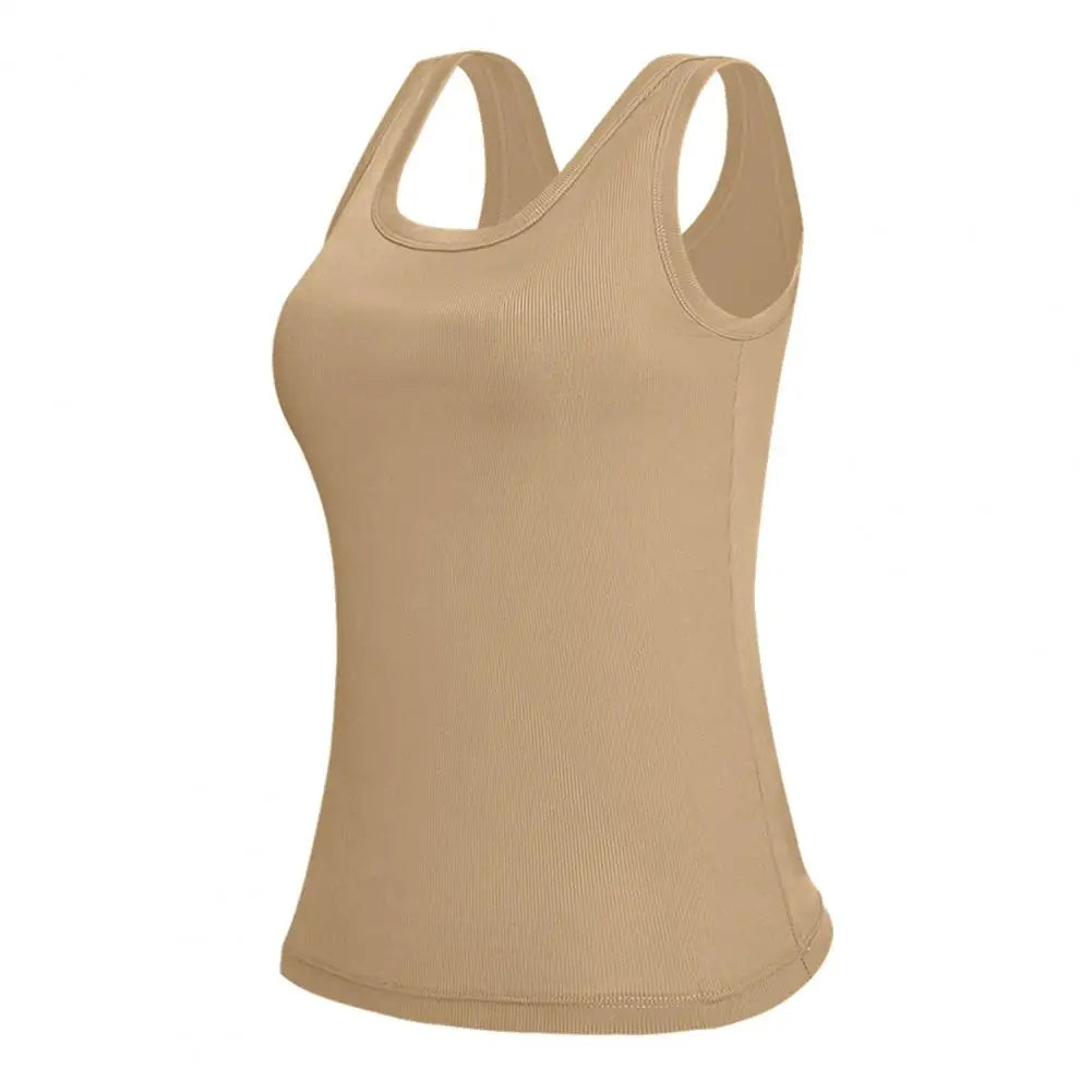 Women’s Built-In Bra Tank Top - Double-Layer Square Neck Yoga Camisole Vest