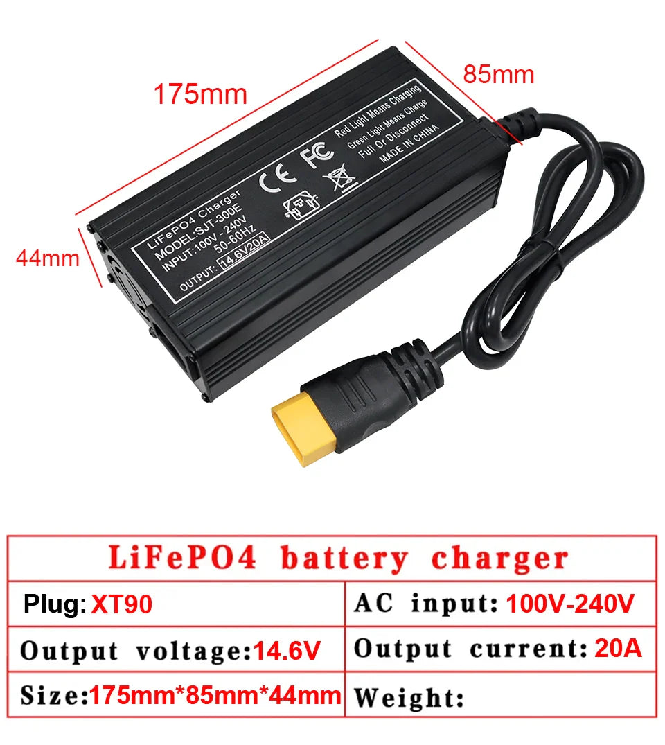 VariCore 14.6V 20A Smart LiFePO4 Battery Charger — 110-220V High-Power 4S 12V Charger for Lithium Iron Phosphate Packs
