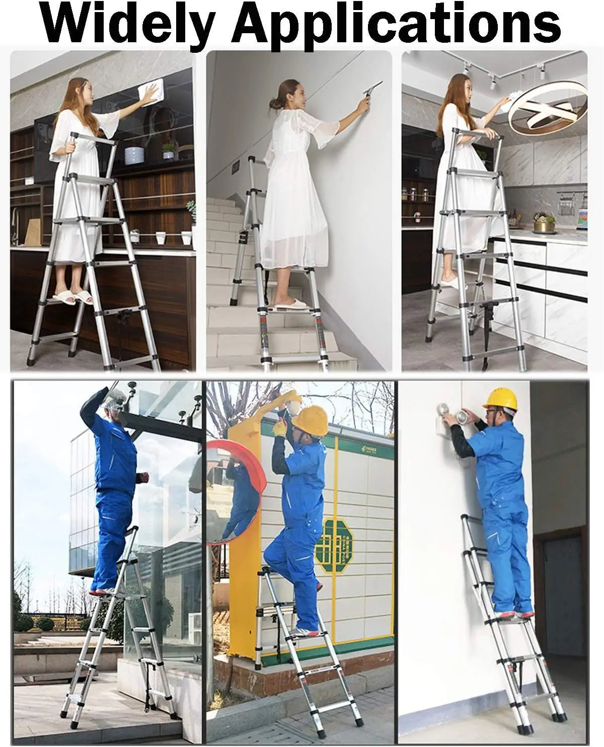 5+6 Step Telescopic Ladder – Multi-Purpose Folding Aluminium Ladder, Extendable & Portable Stair Ladder for Home & Work Use