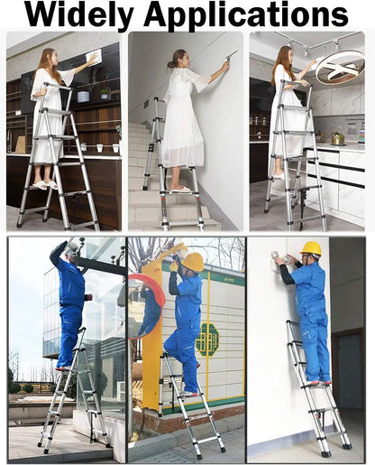 5+6 Step Telescopic Ladder – Multi-Purpose Folding Aluminium Ladder, Extendable & Portable Stair Ladder for Home & Work Use