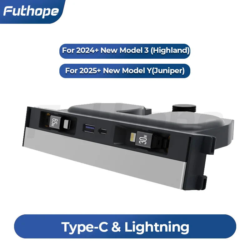 Futhope Docking Station with Telescopic Rope – Tesla Model 3/Y Highland Hub & Central Control Splitter for Laptop Support
