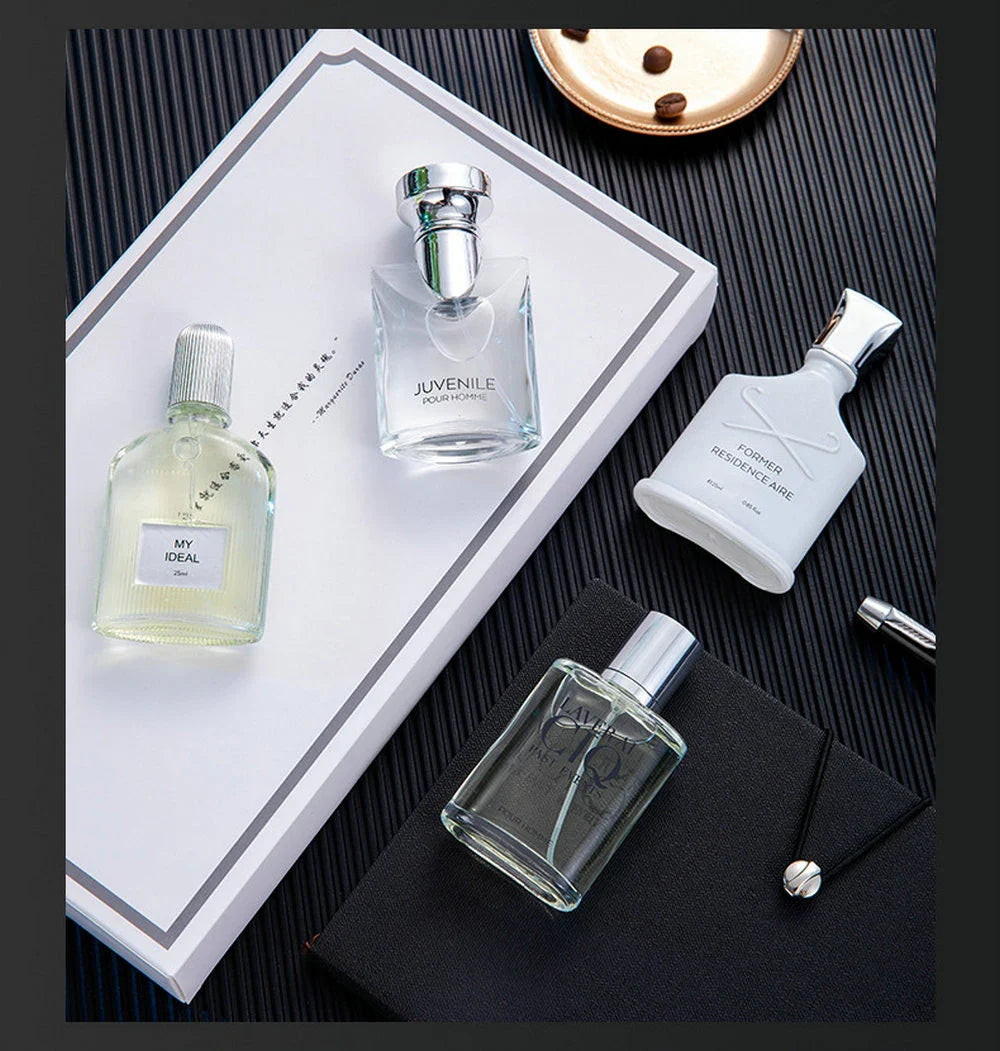 Brand Men's Perfume 100ml Gift Box - Four-Piece Set with Lasting Fragrance Body Spray, Fresh Plant Floral Scent and Pheromones